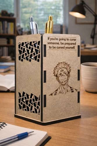 Image of Ryomen Sukuna Wooden Pen Stand | Anime Pencil Holder for Study Table | Jujutsu Kaisen Desk Accessories