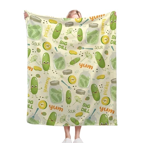 Pickle Blanket for Dill Pickle Lover Funny Pickle Gift for Girl Boys Baby Super Soft Flannel Blanket for Sofa Couch Bed Travel - Plush Warm Home Decor for All Seasons,60