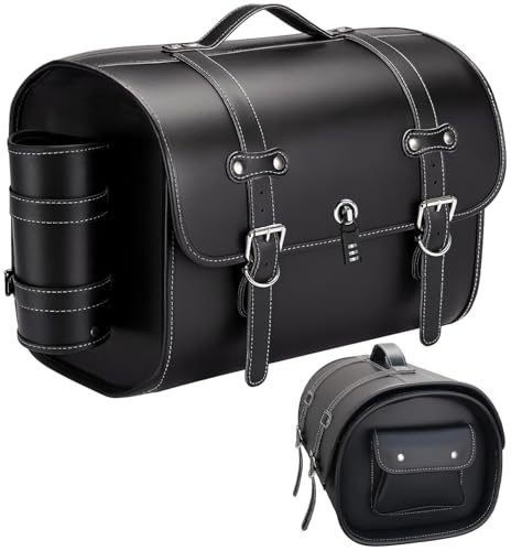TUIYIDUO バイク サイド バッグ オートバイのリアボックス 約33L 大容量 PUレザー 防水 耐久性 ユニバーサル バイクバッグ カップホルダーとロック付き 小物やヘルメット収納 取付簡単 日常通勤・ショートツーリングに最適