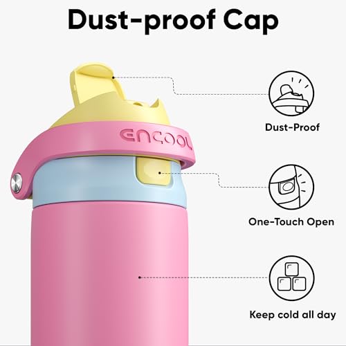 Image of ENCOOL Leakproof Insulated Water Bottle with Straw Dual-Sip Water Bottle Bag-Safe Design for Work, Commute & Gym - Keeps Drinks Cold All Day, 24 oz, Shell Pink