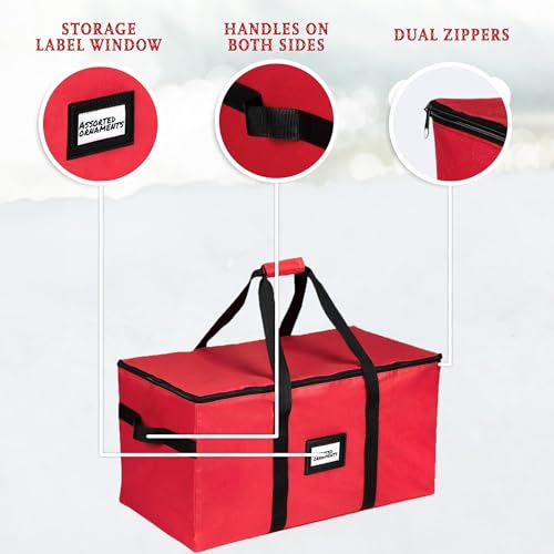 Christmas Ornament Storage Container - Box Stores Up to 54-4" Ornaments – With 3 Individual Trays -Heavy Duty 600D Tear Resistant Material, Zippered, Adjustable Dividers, to Protect Holiday Décor by HOLDN’ STORAGE - Image 6