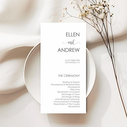 Personalized Printed Wedding Programs, Set of 20 Wedding Menu, Modern Wedding Programs, Simple Program, Wedding Program Cards, Wow Renewal, Birthday, Shower, Quinceanera, Party, Made in USA - Thumbnail 6