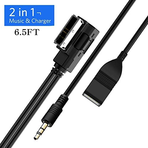 Audi USB Aux Adapter Cable, Weletric 2 in 1 Music Interface MDI AMI MMI to 3.5mm Jack & USB Charger Cable for Audi A3/A4/A5/A6/A8/Q5/Q7/R8/TT/VW & Jetta Passat Cc Tiguan Touareg EOS Golf Mk 6