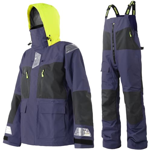 Image of Men's PRO Offshore Sailing Suit, Waterproof Jacket & Bib Pants | 3-Layer Fabric, Hi-Vis Hood, Reinforced Hips And Knees, Adjustable Suspenders, Reflective Safety Details
