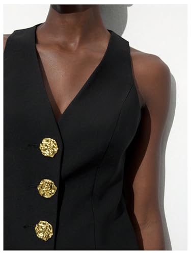 MakeMeChic Women's Metal 3D Flower Blazer Vests V Neck Sleeveless Office Outerwear4