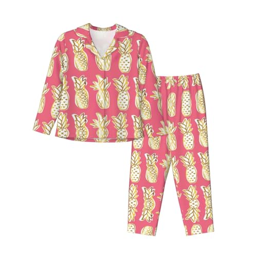IPPONGET Pijama elegante con estampado de piña, piña para mujer, pijamas acogedores, pijamas de invierno para mujer, Negro , S