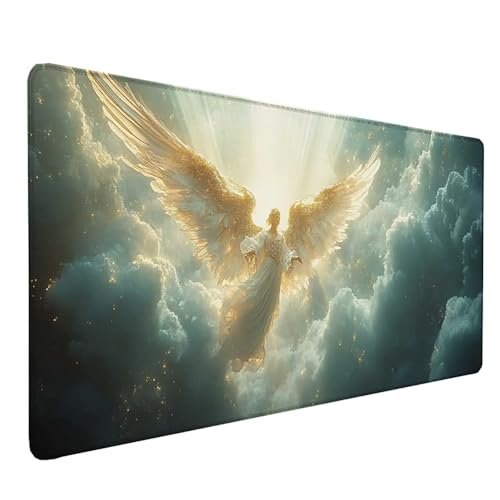 Tapis de souris XXL 80x30cm Ange blanc pour un bureau de gamer épuré