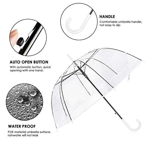 Eaone 12 Pack Clear Umbrella, Wedding Rain Large Transparent Bulk Umbrella Windproof Auto Open J Hook Handle Stick Umbrellas Sturdy Durable For Men Women Children #TOP2