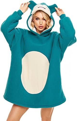 Snorlax Wearable Blanket Sweatshirt Sherpa Oversized Hoodie TV-Blanket with Sleeves and Pockets One Size Fits All Blue
