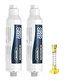 AQUA CREST RV Inline Hose Water Filter, Garden and Camper, NSF Certified, Greatly Reduces Chlorine, Bad Taste, Odor, 2 Pack with Hose Protector (Package May Vary)