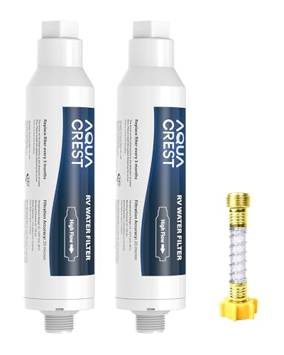 Comparison: Best Inline Water Filter For Well Water 6 AQUA CREST RV Inline Hose Water Filter, Garden and Camper, NSF Certified, Greatly Reduces Chlorine, Bad Taste, Odor, 2 Pack with Hose Protector (Package May Vary)