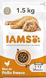 IAMS Vitality - Croquettes Super Premium Chatons - savoureuses complètes équilibrées - Favorise Croissance et Vitalité - Au poulet frais – Sans OGM colorant arôme artificiel - Sac refermable de 1,5 kg