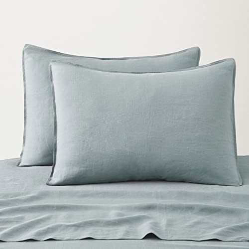 ATLINIA 100% Linen Pillow Shams King Size Dusty Blue Linen Pillow Case