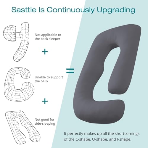 Image of Sasttie Pregnancy Pillows for Sleeping, U Shaped Cooling Full Body Pillow with Removable Cover, Pregnant Women Must Haves, Maternity Essential, Dark Grey