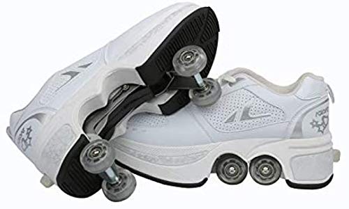 PLMOKN Roller Skates for Women 4 Wheel Adjustable Quad Roller Skates Boots,2-in-1 Multi-Purpose Shoes,Boys Girls Universal Walking Shoes,A-8