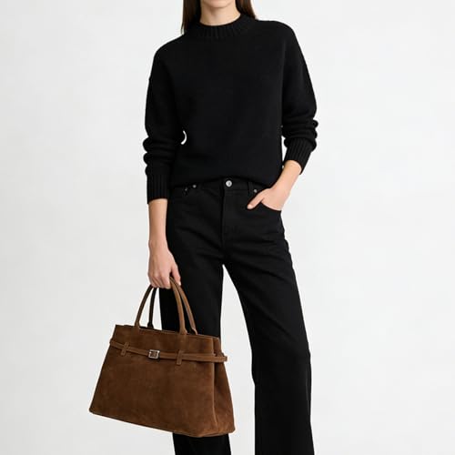 Bolso Tote de gamuza marrón para mujer miniatura 4