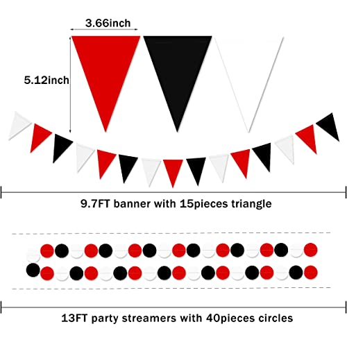 Image of White Red Black Party Decorations - 23pcs Tissue Paper Flowers Pom Poms Tassel Garland Pennant Banner Flags Streamers Birthday Wedding Graduation Bachelorette Classroom Office Hanging Decor