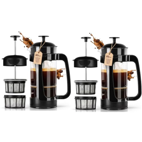 Image of ESPRO Light P3 French Press Coffee Maker - Patented Double Micro-Filter for Grit-Free Brew, Heat Resistant thicker Borosilicate Glass Coffee press - (Black 18 oz) (Pack of 2)