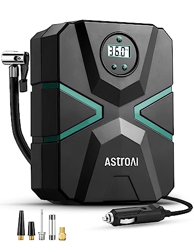 AstroAI Kompressor Auto Autoreifen Pumpe Luftpumpe 10,3 bar 12V DC mit Echtzeit-LCD-Display Voreingestellter Reifendruck Abschalautomatik Luftkompressor für Auto, Fahrräder, Motorrad, Ball(Grün
