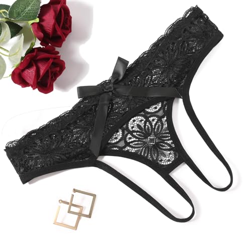 Avidlove Women Hollow Out Strings Lace Panties Cute Rear Bowknot Briefs Underwear Black
