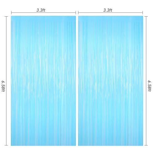 Image of Macaron Light Blue Tinsel Backdrop Foil Fringe Curtains, 2Pack Fringe Backdrop for Birthday Door Decorations, Wedding Baby Shower, Party Supplies for Bachelorette, Graduation, Christmas, Disco Decor
