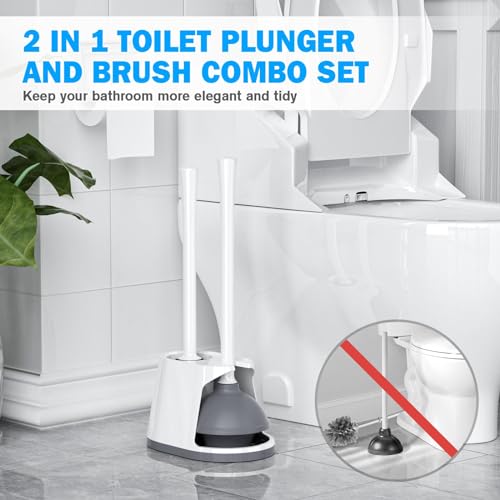 Toilet Plunger and Brush Set, Bowl Brush and Heavy Duty Toilet Plunger with Ventilated Holder, 2-in-1 Toilet Brush and Plunger Combo for 5.3-inch Toilet Drain Bathroom Deeply Cleaning(White & Grey) - image 7