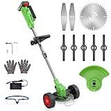 Cordless Lawn Trimmer Weed Wacker - Apiuek 21V Lawn Mower Grass Edger with One 2.0Ah Li-Ion Battery Powered & 3 Cutting Blade Types, Compact Power Tool for Lawn Yard Work