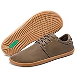SAGUARO Zapatillas Barefoot Hombre Cuero Zapatos Minimalistas Antideslizantes Ligeros Calzado Descalzo para Casual Trabajo, Marrón Claro 46EU