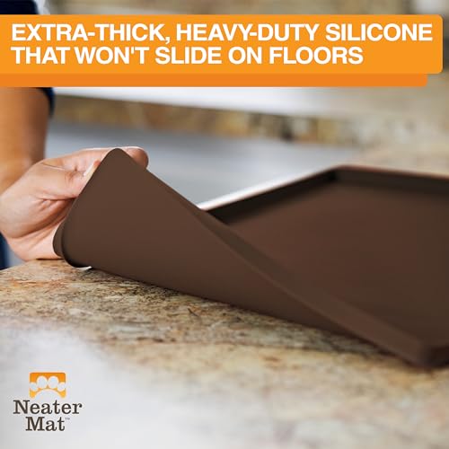 Image of Neater Pet Brands Neater Mat Pet Mats for Food and Water, Cat & Dog Bowl Mat Waterproof Silicone, Feeding Tray, Dog Food Mats for Floors, Placemat w /Raised Edge for Under Bowls, 24 inch x 16 inch, Brown