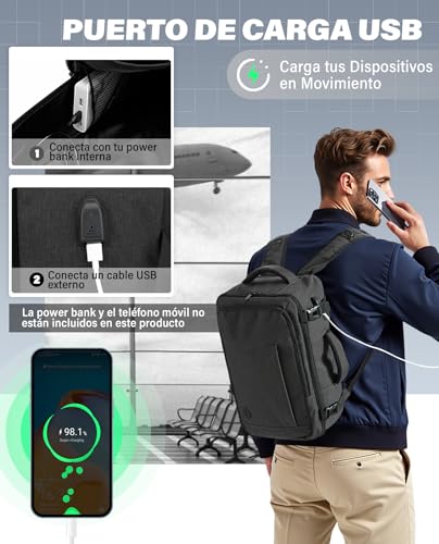 Miniatura 7 de Vankev Mochila Viaje Cabina Avion 40x20x25 Para Ryanair 20l Equipaje De Mano Bolso De Viaje Mujer Hombre Para Portatil De 14 Pulgadas De Escuela Trabajo,Gris Oscuro