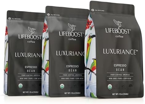 Lifeboost Organic Espresso Low Acid Coffee Beans, 12oz, Pack of 3