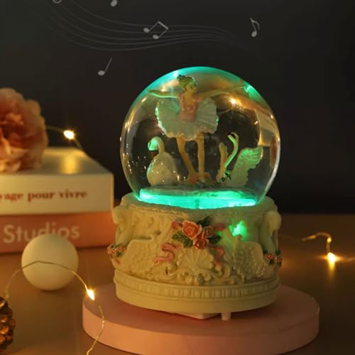 Caja de música con forma de globo de nieve de bailarina giratoria con luces de colores 5