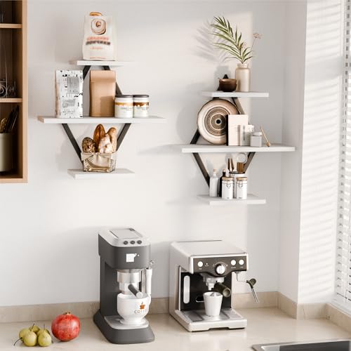 Image of Floating Shelves, Wall Shelf Set of 2, Wall Mounted Shelves, 3-Tier Hanging Wall Shelves for Bathroom, Living Room, Bedroom, Kitchen, Office (White)