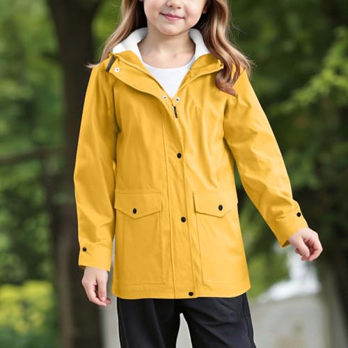 Girls Rain Jacket Windproof Windbreaker Solid Full Zip Button Down Raincoats With Pockets Bubble Coats for Girls3