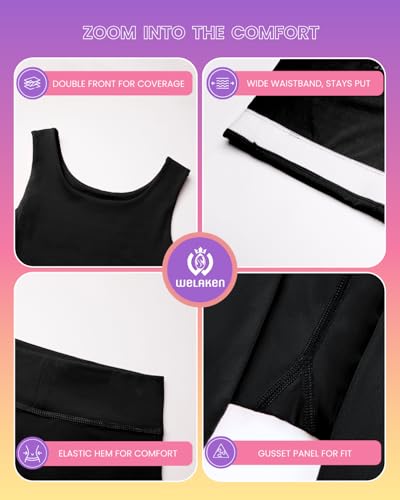 WELAKEN Conjunto de 2 peças para meninas, regata atlética de ioga e shorts de motociclista, Preto, 5