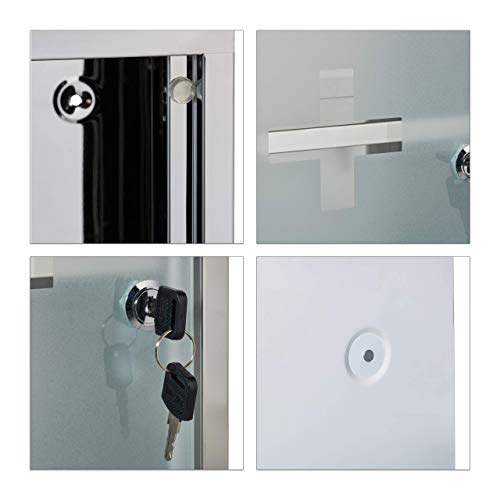 Relaxdays Stainless Steel Cabinet, Glass Door, 2 Compartments, Lockable, Home Pharmacy, Shiny, Silver, H x W x D: app. 40 x 25 x 11 cm Relaxdays Stainless Steel Cabinet, Glass Door, 2 Compartments, Lockable, Home Pharmacy, Shiny, Silver, H x W x D: app. 40 x 25 x 11 cm