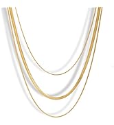 Layered Gold Necklaces For Women 14K Real Gold Plated Herringbone Chain Choker Necklace Figaro Ch...