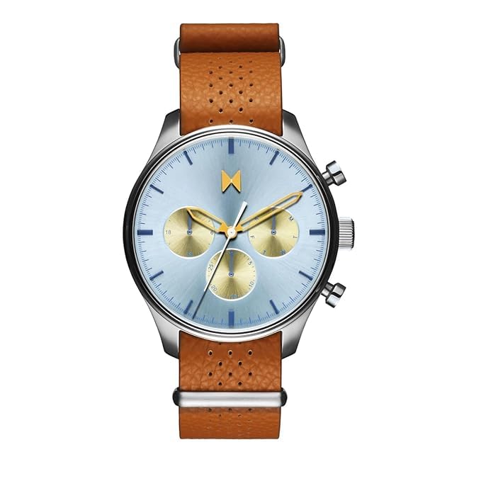 MVMT Leather Airhawk Qtz Multifunction Light Blue Round Dial Mens Watch|Tan Calfskin Material|Grey Color Band - 28000387-D (B0D2NBZ5TZ) Amazon Price History, Amazon Price Tracker