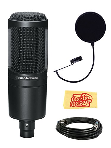 Audio-Technica AT2020 Side Address Cardioid Condensor Studio Microphone Bundle with Pop Filter, XLR Cable, and Polishing Cloth b