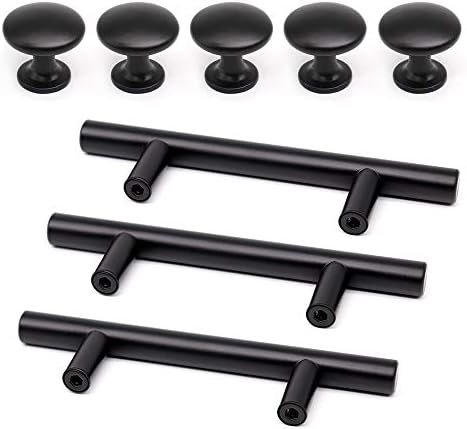 SUNRIVER 30Packs Stainless Steel Kitchen Cabinet Round Knobs and Pulls Black Coating Brushed Cupboard Handles and Round Knobs 3" Cabinet Hardware 20pcs knobs& 10pcs Handles Set