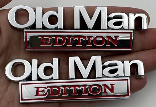 Image of 2pc Old Man Edition 3D Metal Emblem Fender Rear Tailgate Bumper Badge Nameplate Sticker Decal for Car Truck (Silver Red)