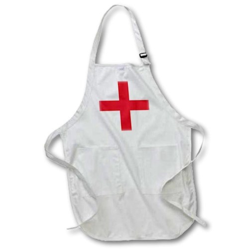 3dRose apr_158310_4 Flag of England English St Georges Cross United Kingdom UK Great Britain Full Length Apron with Pockets, 22 by 30", Black