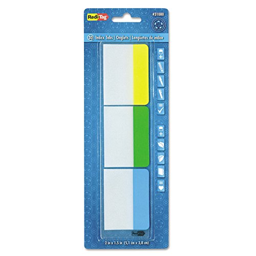 Redi-Tag 31080 Write-On Self-Stick Index Tabs 1 1/2 X 2 Blue Green Yellow 30/Pack #TOP24