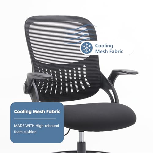 Image of DUMOS Drafting Chair with Flip-up Arms, Tall Office Standing Desk Chair with 360 Swivel Rolling Wheels, Counter Height Adjustable, High Ergonomic Mesh Computer Chairs, Ink