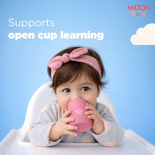 Image of MILTON baby Silicone Tumbler with Spoon I Baby & Toddler Training Cup & Spoon I BPA Free -100% Food Grade I Weighted Base to Prevent Tip-Overs I Anti Slip Bottom I Gentle on Tender Gums I Pink