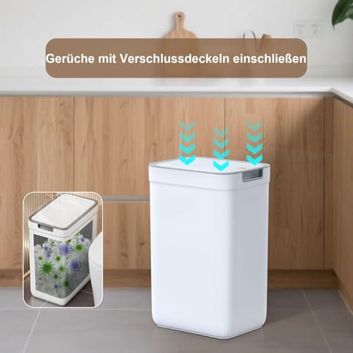 MOPUP Kleiner Badezimmer-Mülleimer mit Deckel, 9 l/2,4 Gallonen, schmaler Mülleimer, Papierkorb aus Kunststoff mit aufklappbarem Deckel, hundesicher für Badezimmer, Küche, Schlafzimmer, Wohnzimmer