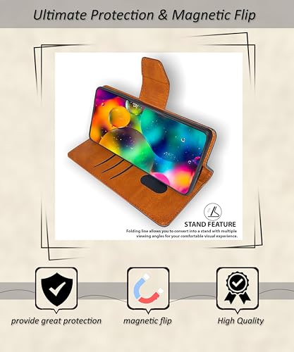 Image of Flip Cover for Redmi 11 Prime 4G Back Cover Case with Magnatic Closure | Inbuilt Stand | Card & Money Pocket (Dual Brown)