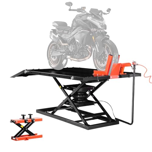 VEVOR Motorcycle Lift Table, 1500lbs Weight Capacity, Pneumatic Motorcycle Jack,...