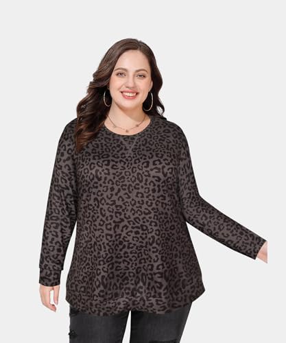 Image of CARCOS Plus Size Tops for Women Color Block Flower /Striped /Camo Crew Neck Long Sleeve Tee Shirt