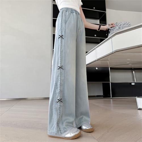 Bow Jeans for Girls Wide Leg Baggy Denim Pants Cute High Waisted Trousers Teen Kids Casual Y2K Streetwear with Pockets Jeans2
